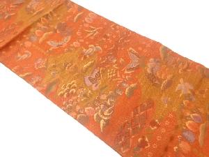 花に蝶模様織出し袋帯